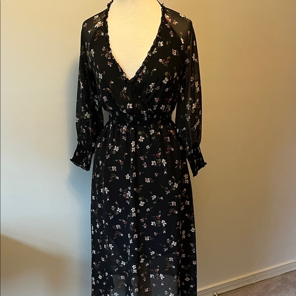 Madewell Backyard Blooms Black Floral Long Sleeve Dress XS - Picture 4 of 10